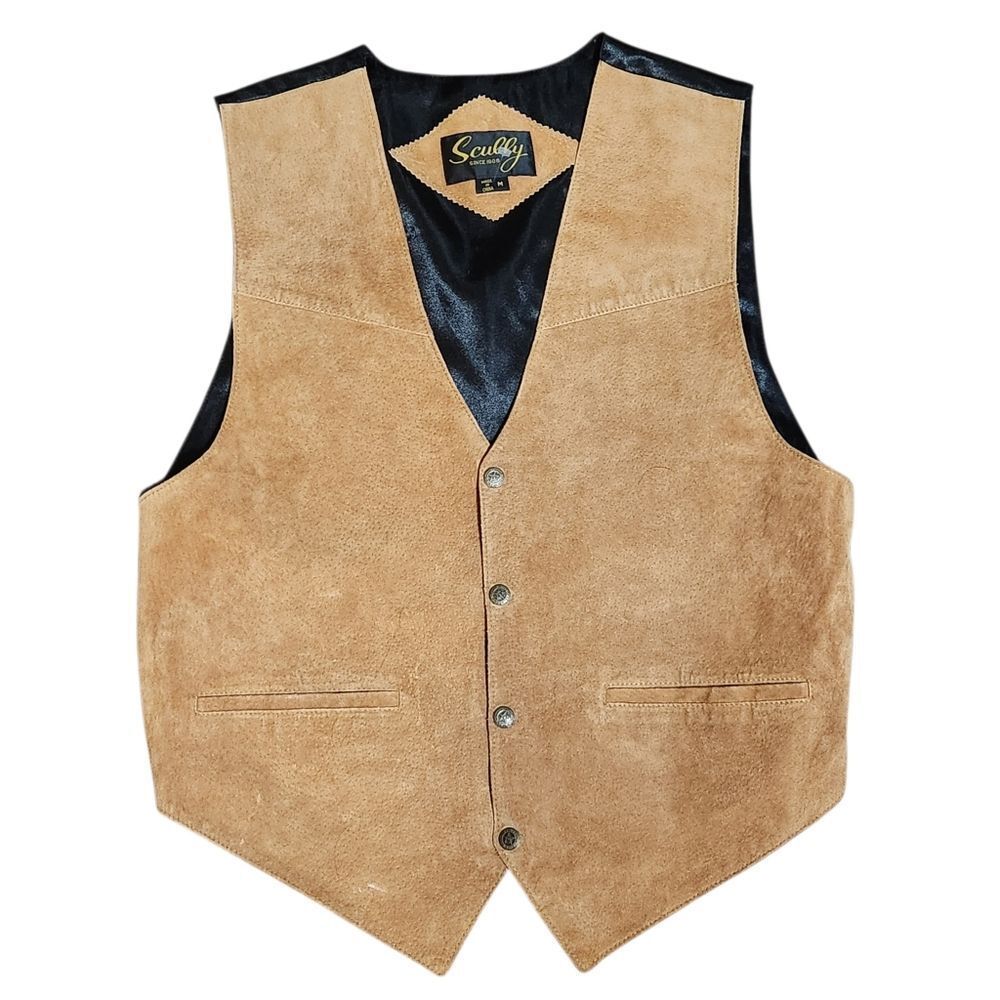 Vintage Scully Vest Men's Medium Brown Tan Suede Leather Snap Satin Back - Picture 4 of 8